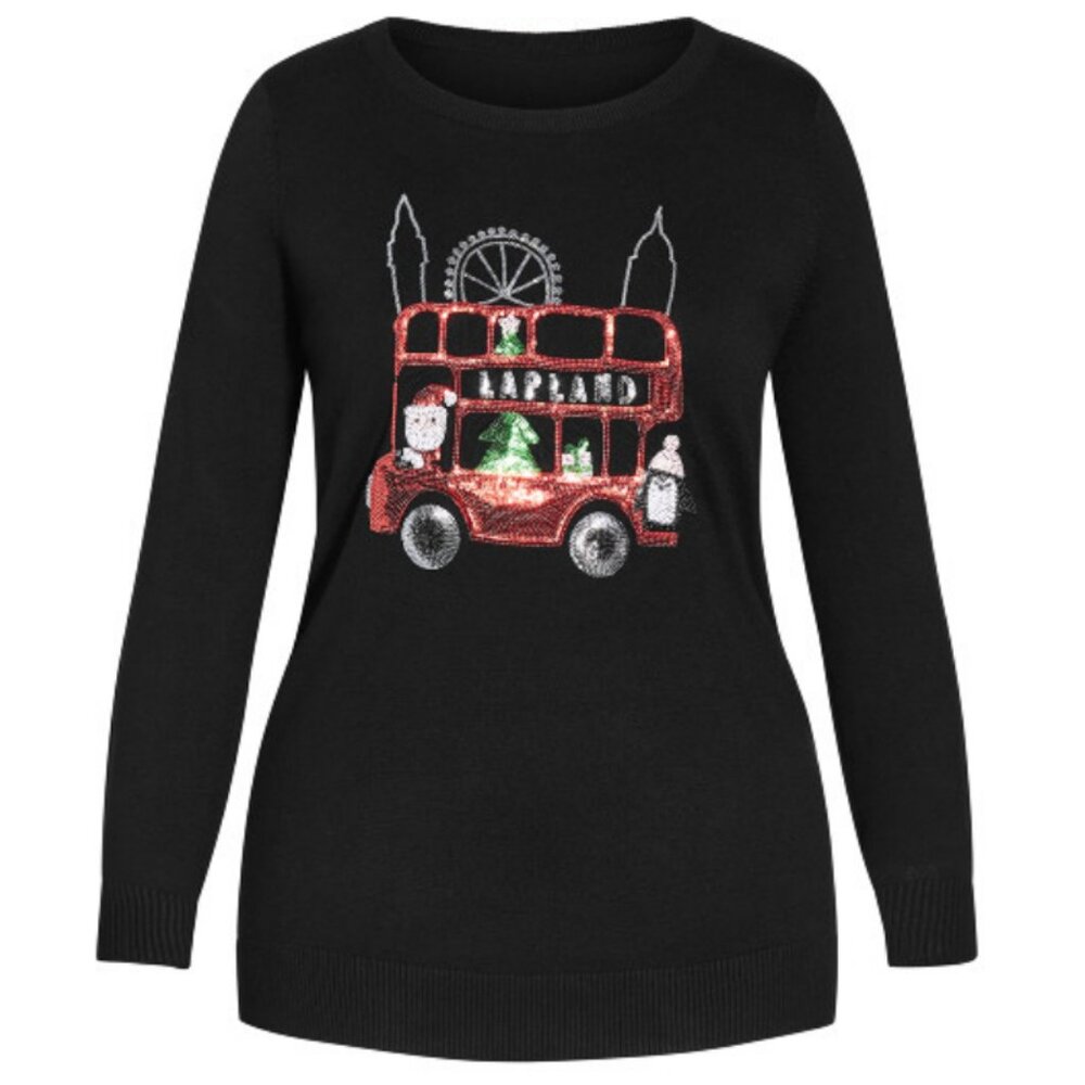 NWT City Chic EVANS 22/24 Black Lapland Sequin Christmas Sweater